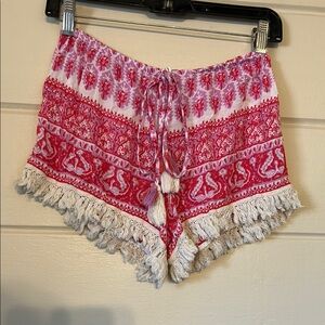 Cool Change Boho Paisley Fringe Trim Rayon Shorts Size Medium